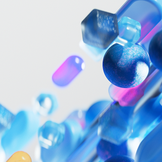 Abstract 3D shapes in blue and purple