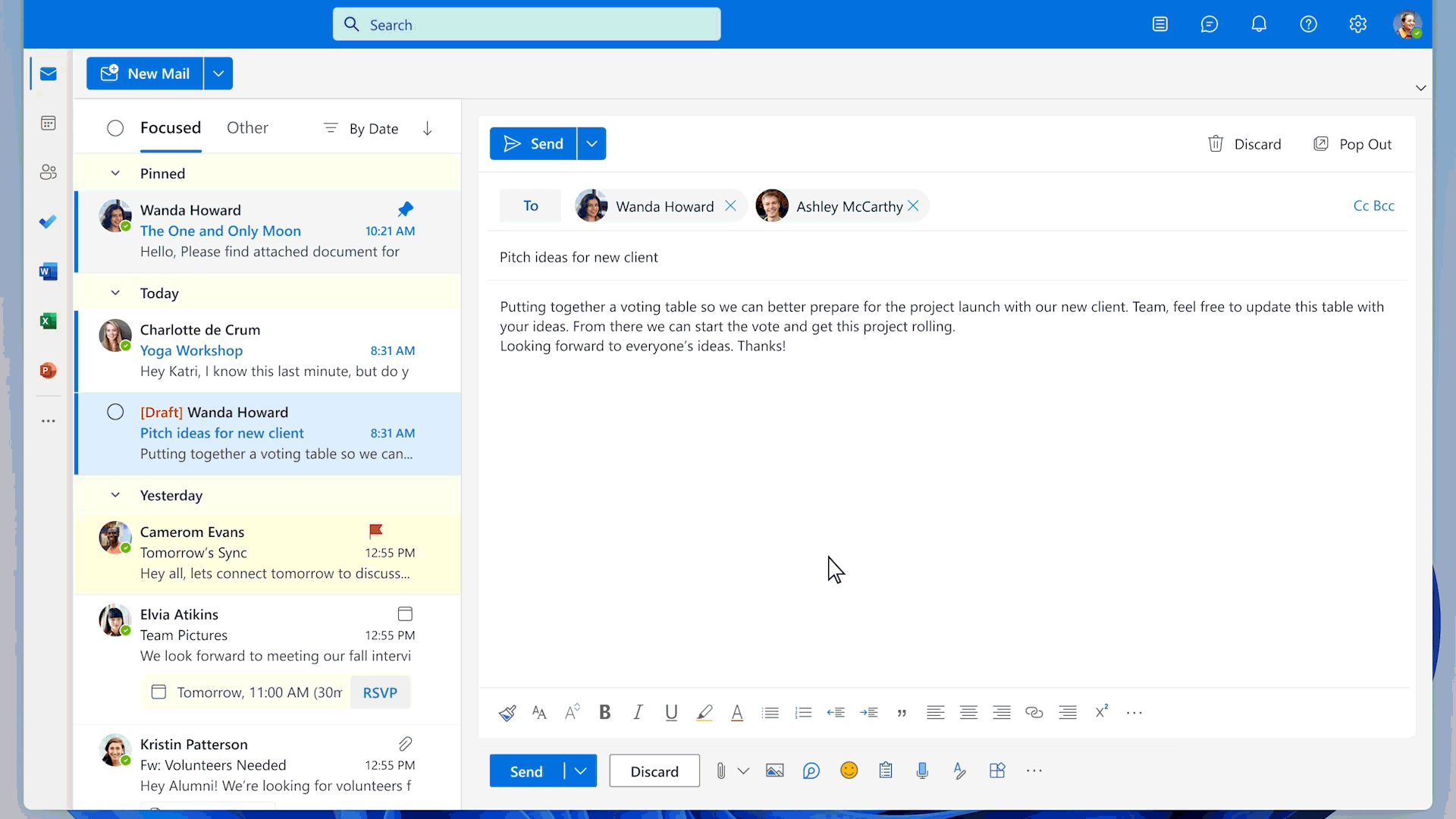 Los componentes de Loop en el chat de Teams y el correo de Outlook ofrecen una nueva forma de idear, crear y tomar decisiones en equipo. 