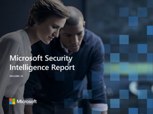 Une image montrant une femme et un homme avec l'énoncé Rapport de sécurité intelligente Microsoft.