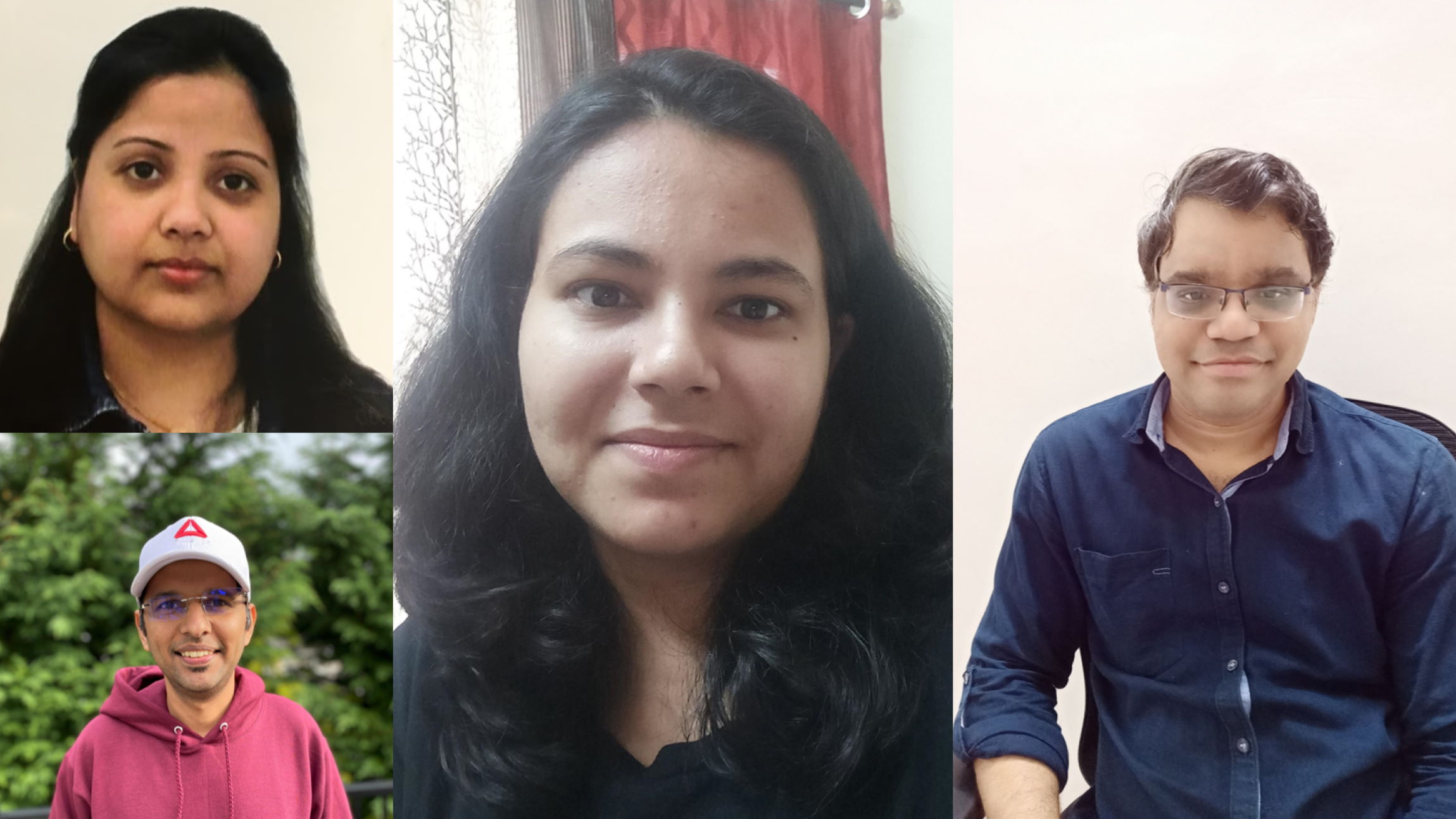Agarwal, Chauhan, Raghuwanshi, and Khilnani are pictured together in a collection of images taken from their home office via Microsoft Teams or taken via traditional photo.