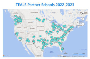 Map showing the location of the more than 500 high schools where TEALS operates.