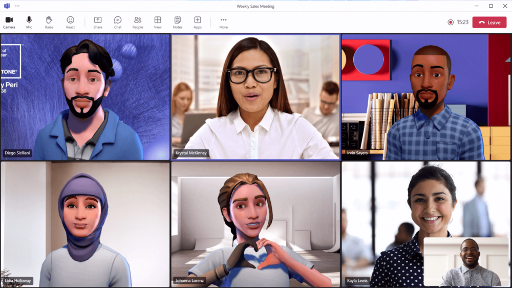 Screenshot of a Microsoft Teams meeting where all six attendees are using avatars to represent themselves in a meeting.