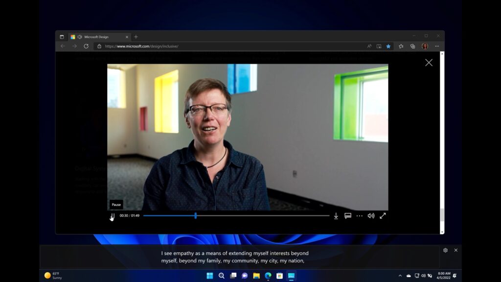  Una schermata di un PC mostra Sottotitoli in tempo reale, una nuova funzionalità che consente alle persone di accedere facilmente ai sottotitoli da esperienze audio.