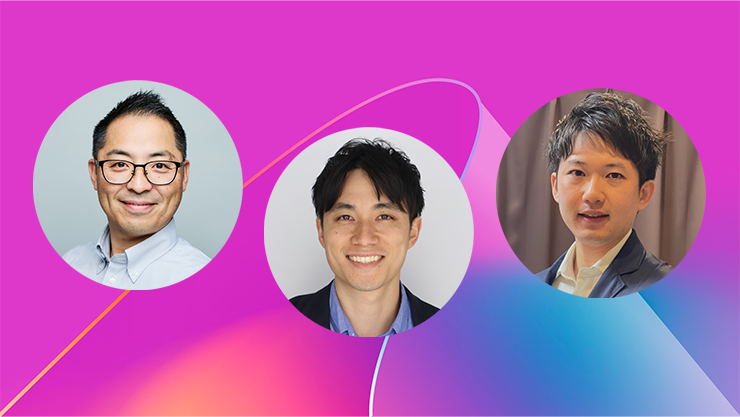 3人のアジア人男性のポートレート、カラフルな背景。