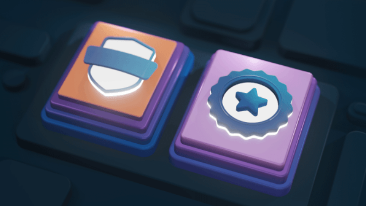 盾と星のアイコンが付いたキーボードのキー。