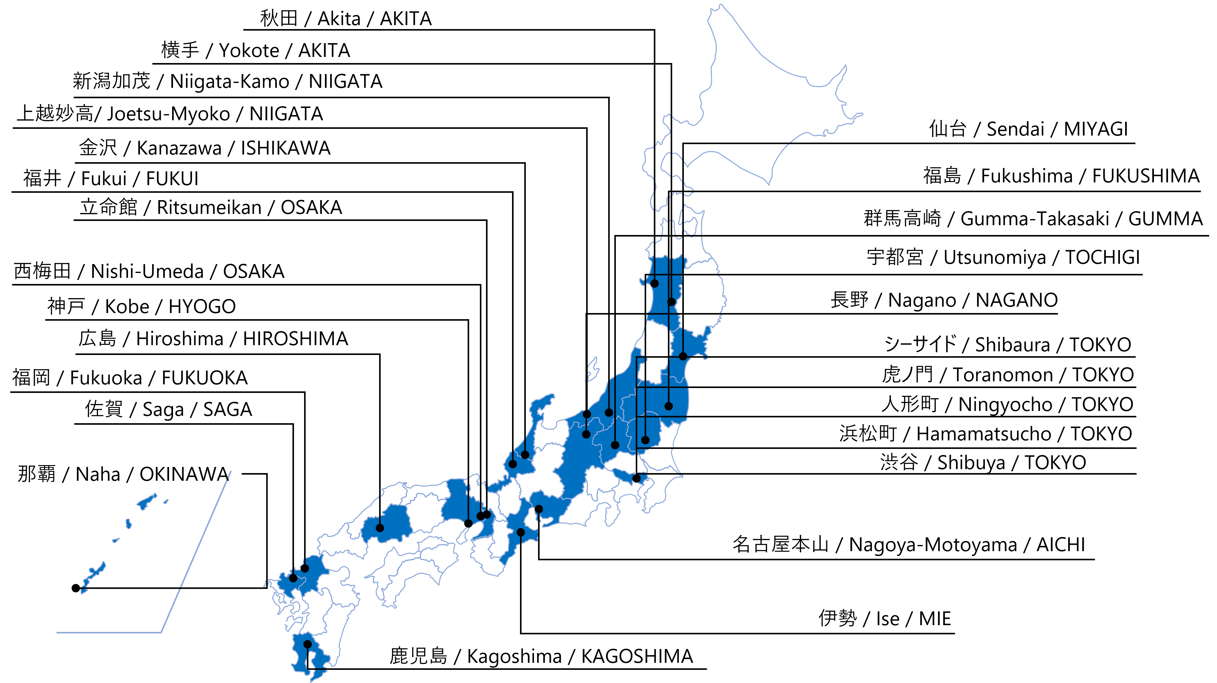 日本のマイクロソフト Azure 基地の施設を描いた地図