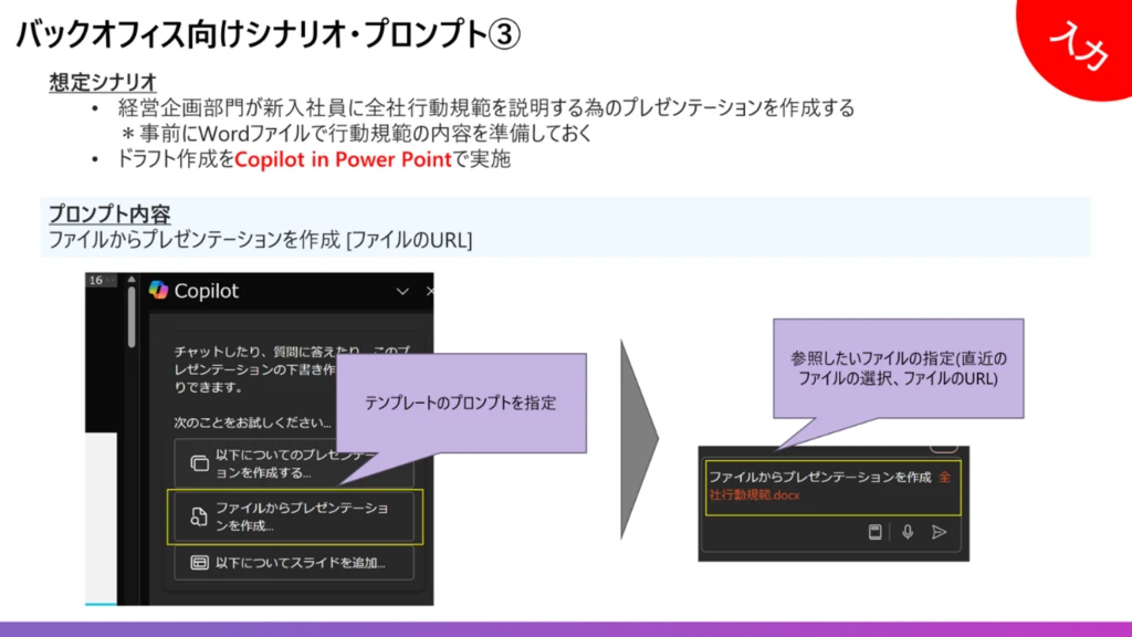 バックオフィス向けシナリオ・プロンプト入力の様子