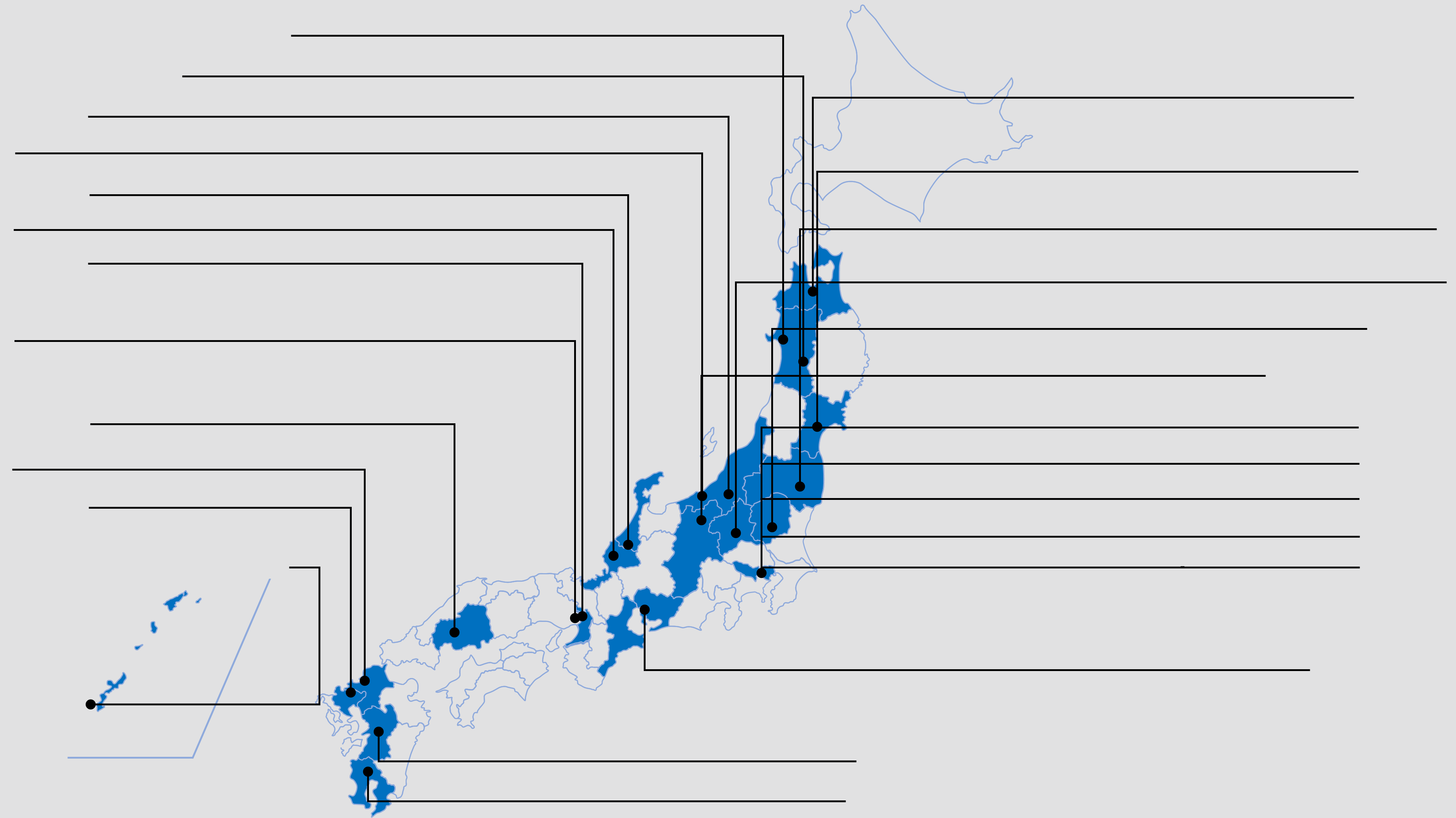 日本のマイクロソフト Azure 基地の施設を描いた地図