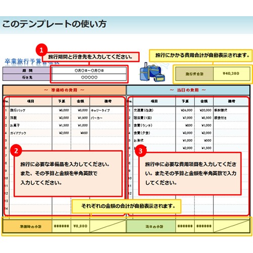 予算管理表 (旅行) 画面スライド-2