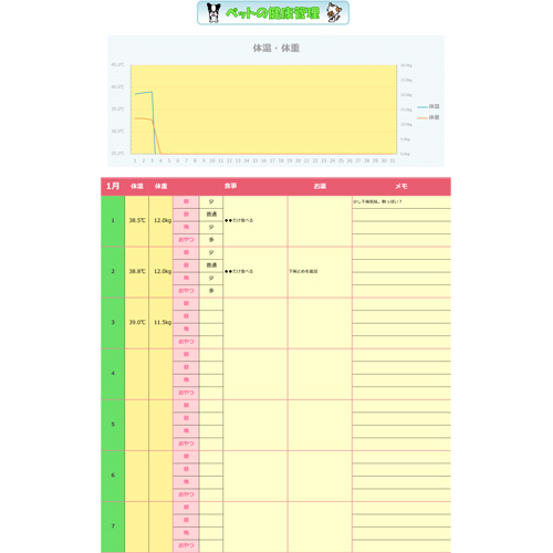 ペットの健康管理表 無料テンプレート公開中 楽しもう Office