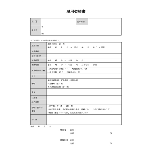 雛形 雇用契約書 雇用契約書の作成方法と雛形｜正社員・パートの記載事項も解説