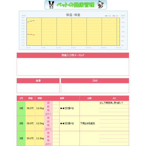 ペットの健康管理表 タッチ対応 無料テンプレート公開中 楽しもう Office