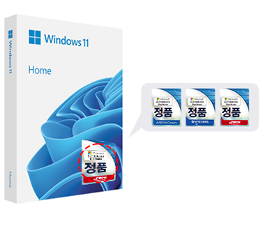 Windows 11 Home 이미지와 정품 총판 이름이 적혀있는 스티커 이미지