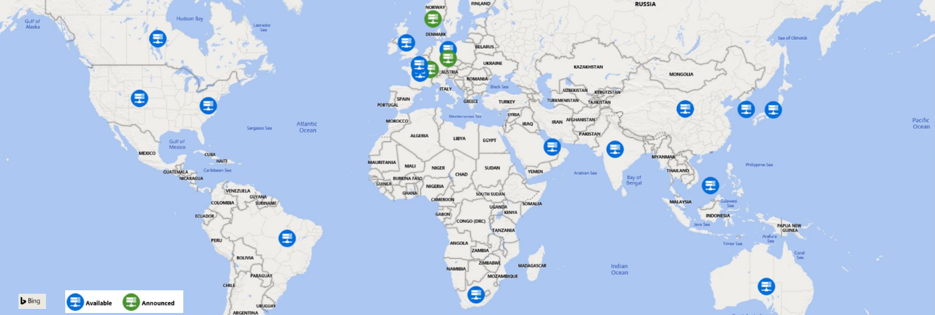 Image showing Microsoft’s global datacenter locations.
