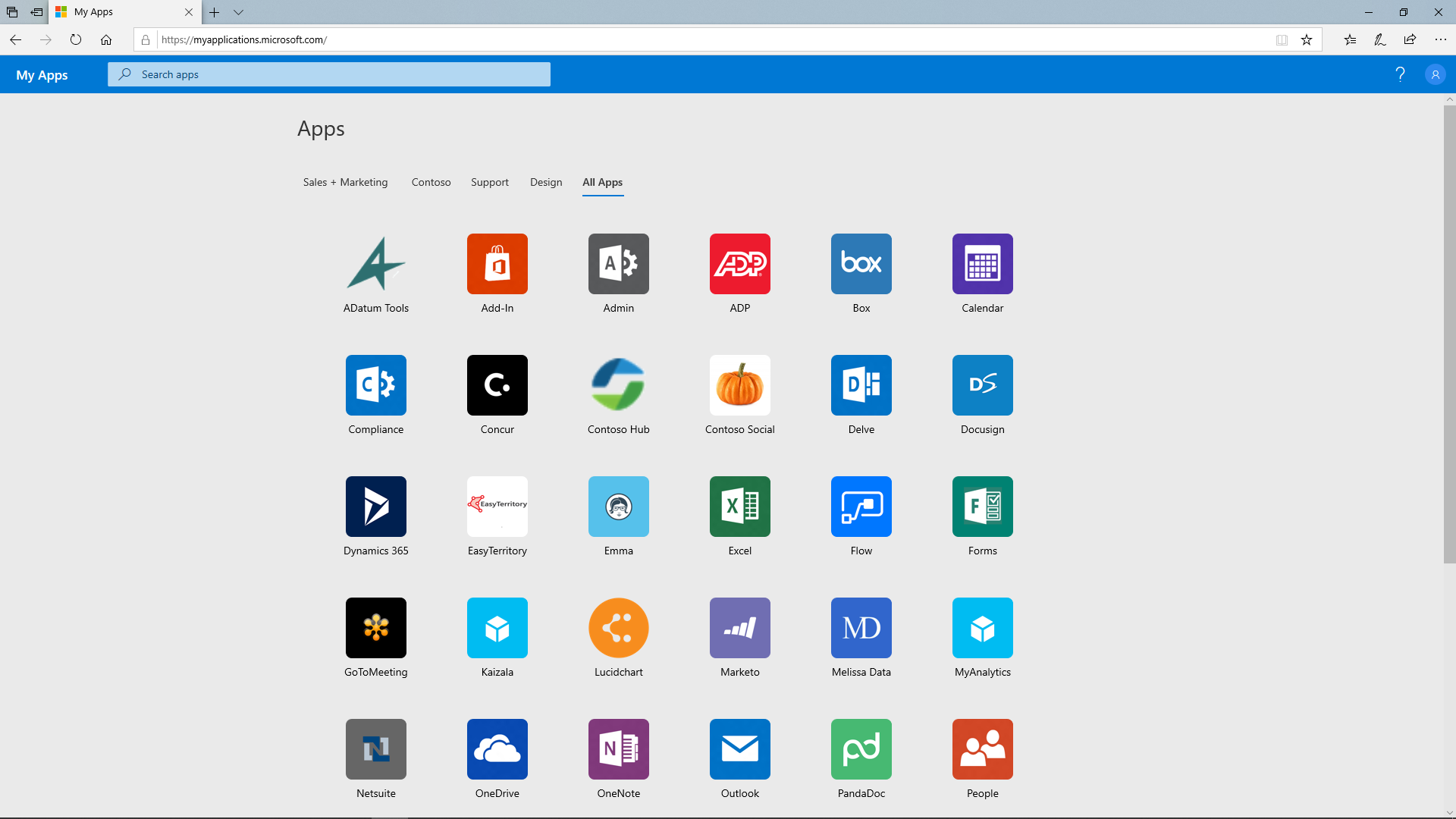 Screenshot showing apps in the My Apps portal.
