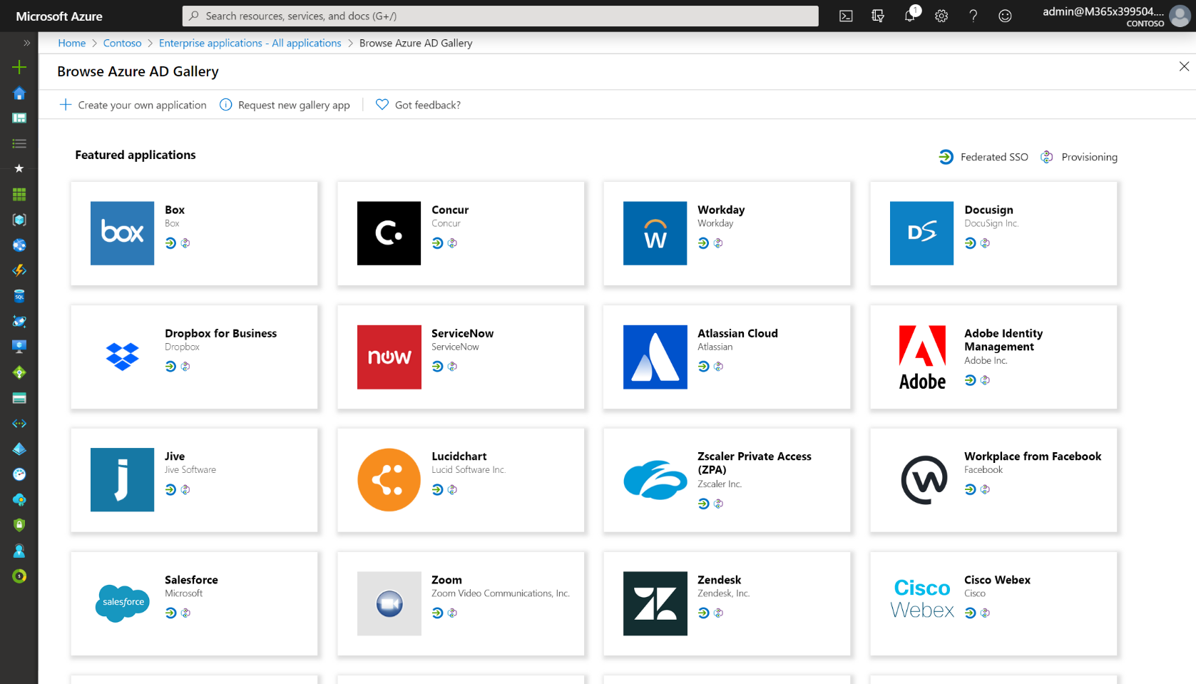 Screenshot showing apps in the Azure AD Gallery.