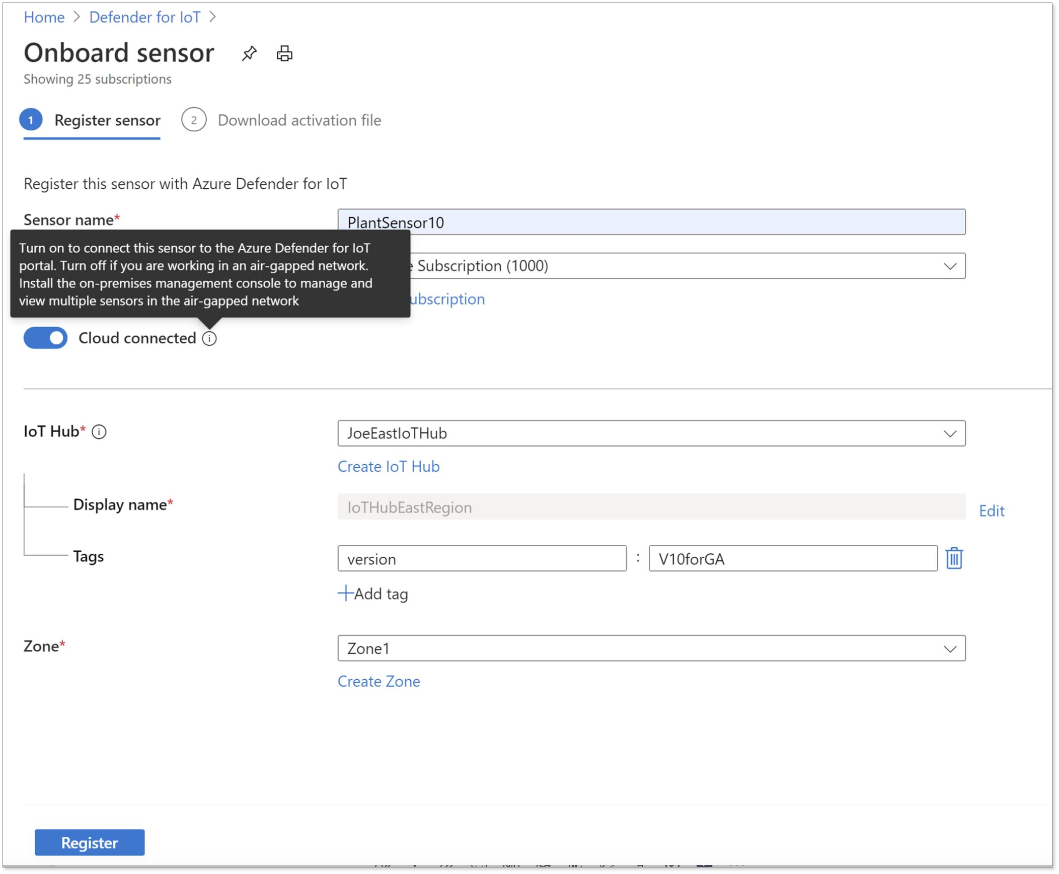 Onboarding the network sensor to connect to Azure Sentinel via Azure IoT Hub 