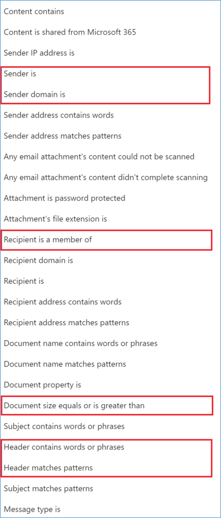 New conditions and exceptions you can extend to your DLP policies to email messages. 