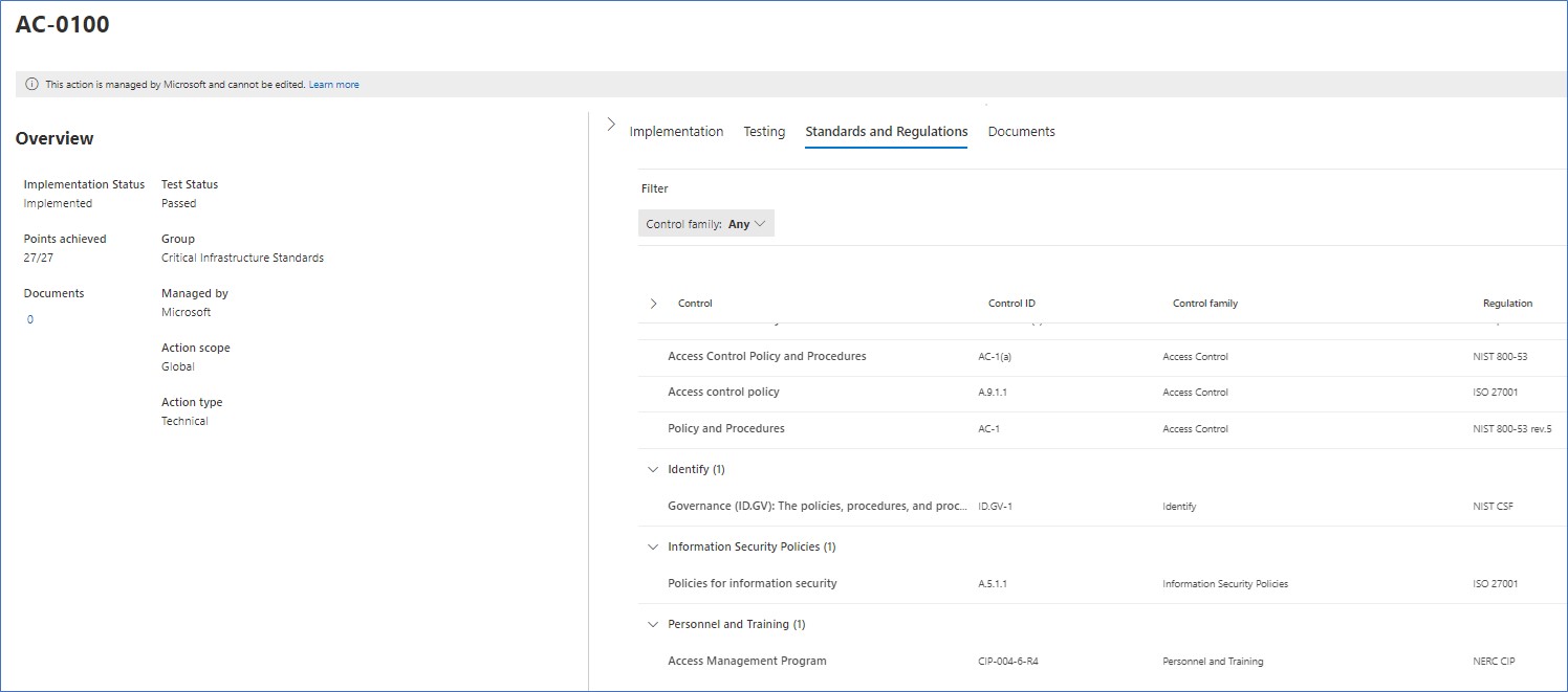 Microsoft 365 Compliance Manager, control mapped across multiple standards. New standards based assessments in Compliance Manager are automatically populated with controls that have been implemented. 