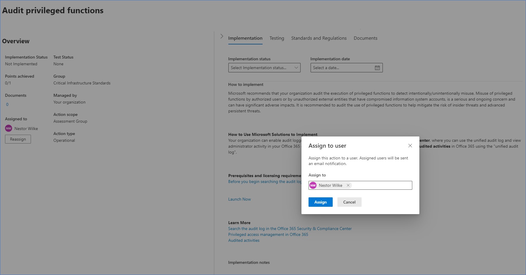 Microsoft 365 customer control workflow. Assign a control to a team member to provide input and upload evidence on a schedule to support customer's compliance program.